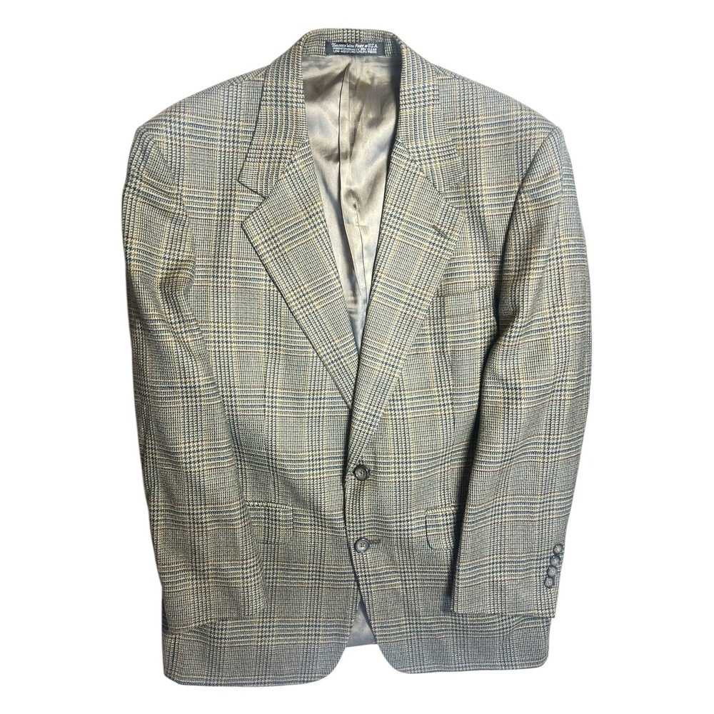 Christian‎ Brooks Men's 42R Tan Gray Plaid Blazer Sport Coat Classic Tailored